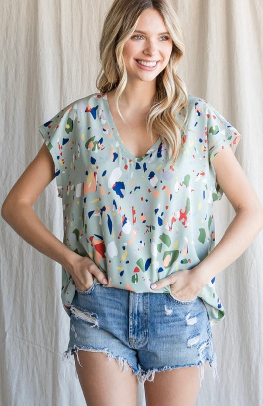 Splattered Mint Top