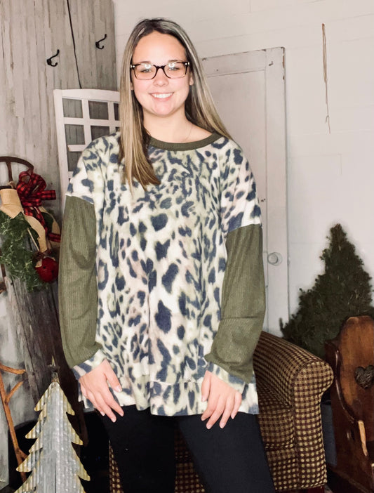 Olive cheetah top