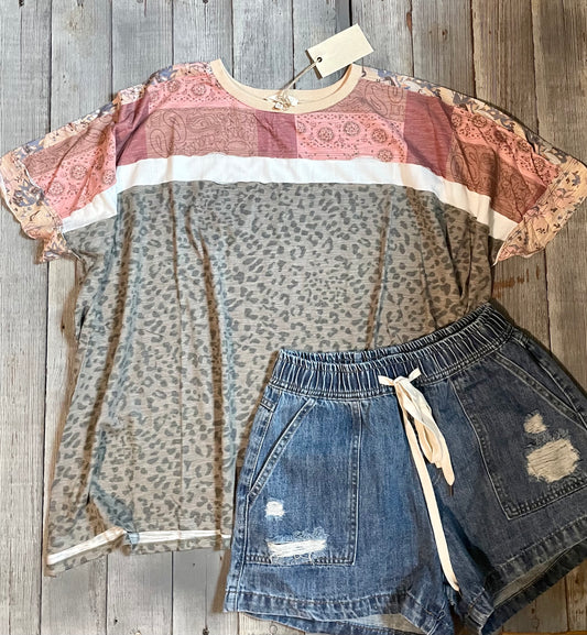 Cheetah Patchwork Top